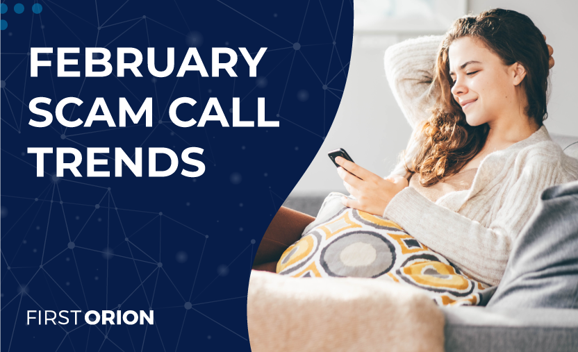 February Scam Call Trends; young woman on couch looking at cell phone