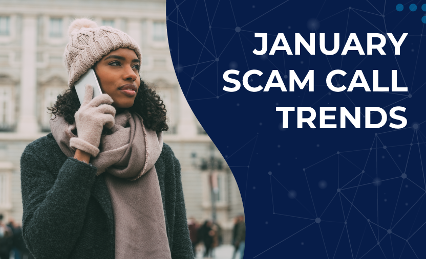 January Scam Call Trends; Black woman in winter clothes on cell phone