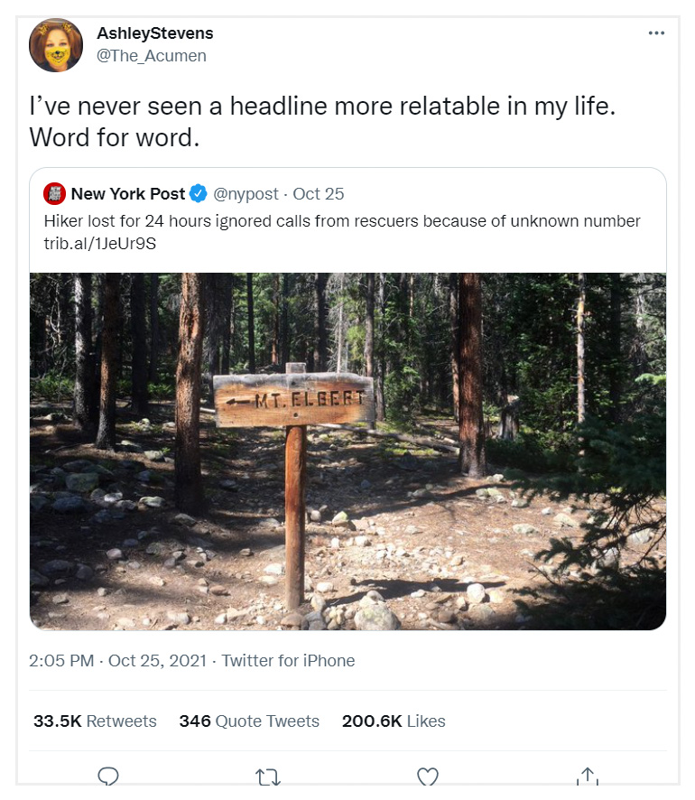 Twitter User Sympathizes with Lost Hiker and Search and Rescue Effort