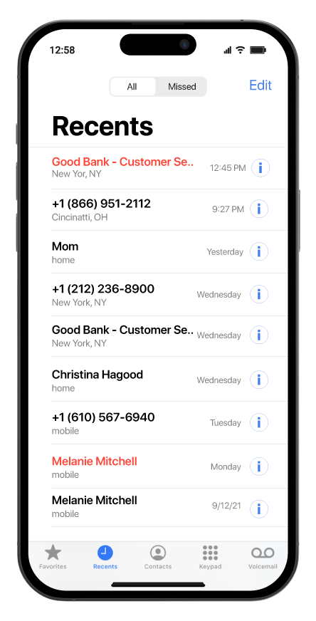iOS 16 INFORM call log