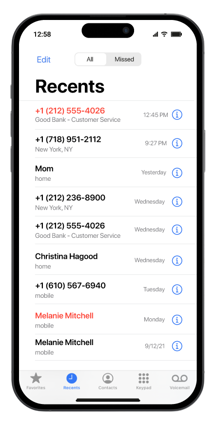 iOS 17 INFORM call log